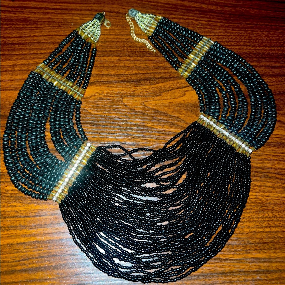 PreLOVED 🖤💛Black & Gold Beaded Bid Necklace
